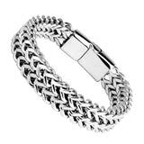 Pulseira Masculina Elo Cubano Duplo em Aço Inox Prateada | HK