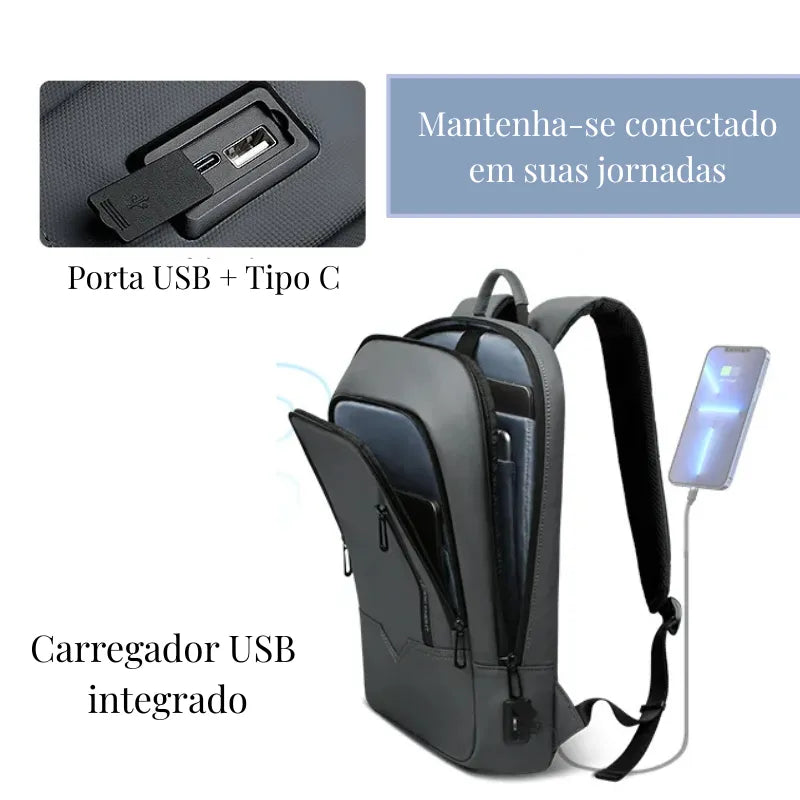 Mochila Executiva Compacta para Laptops 15.6" Knight Slim Cinza Escuro