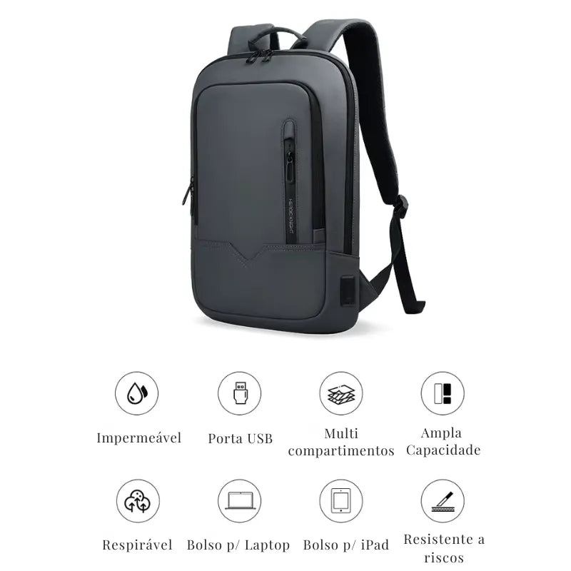 Mochila Executiva Compacta para Laptops 15.6" Knight Slim Cinza Escuro