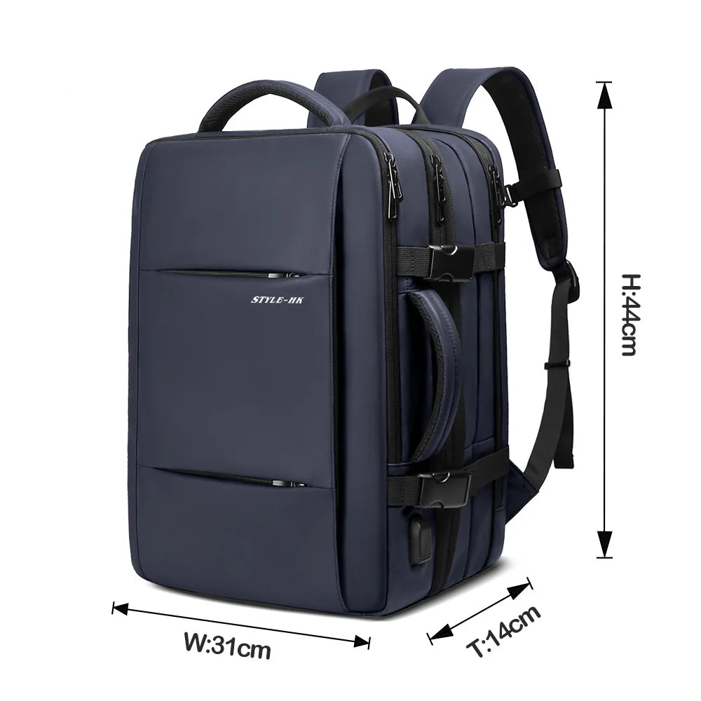 Mochila expansível Heroic Travel azul – outro ângulo