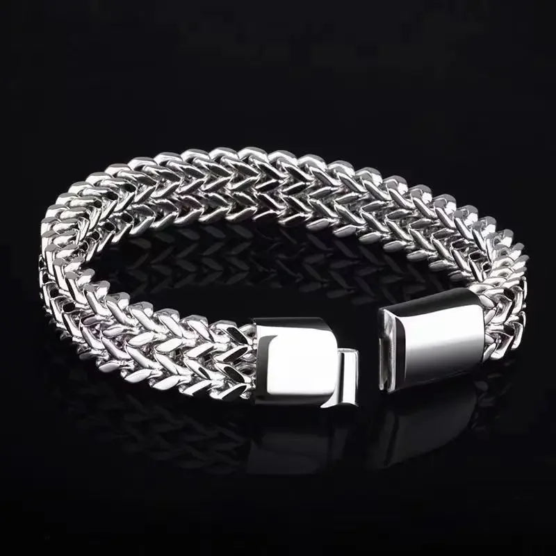 Pulseira cubana masculina de aço inox – visão geral