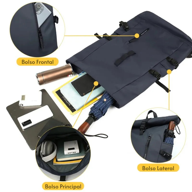 Mochila Executiva Rolltop para Laptop 15.6" com USB | Heroic Agile Preto