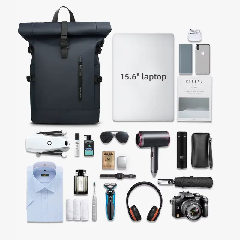 Mochila Executiva Impermeável Rolltop para Laptop 15.6" com USB | Heroic Agile Cinza