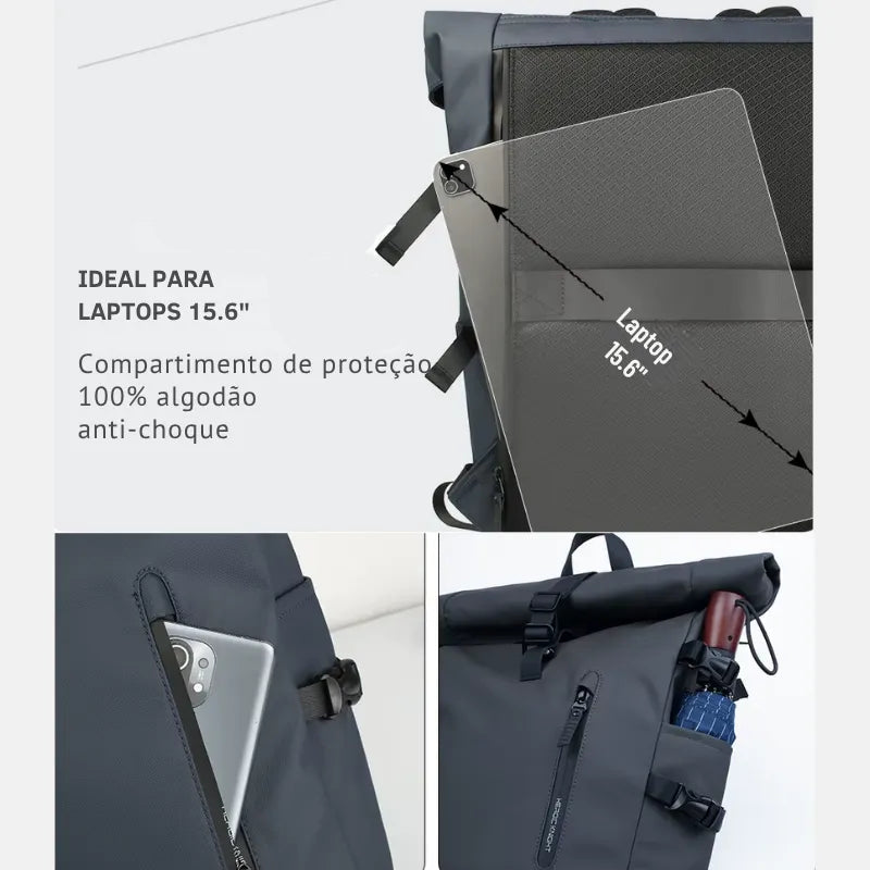 Compartimento interno para notebook de 15.6 polegadas.