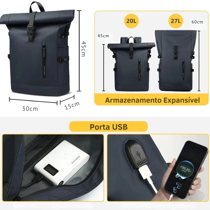Porta USB lateral da mochila HK Design Cinza.