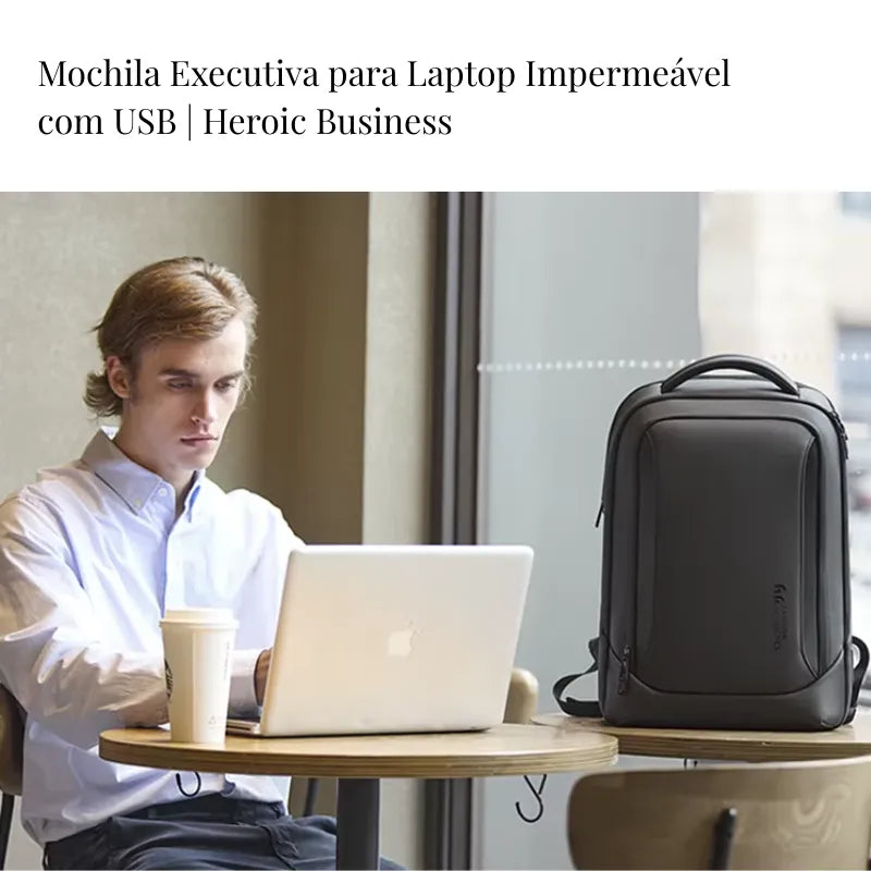 Mochila Executiva para Laptop 17" Impermeável com USB | Heroic Business Preto